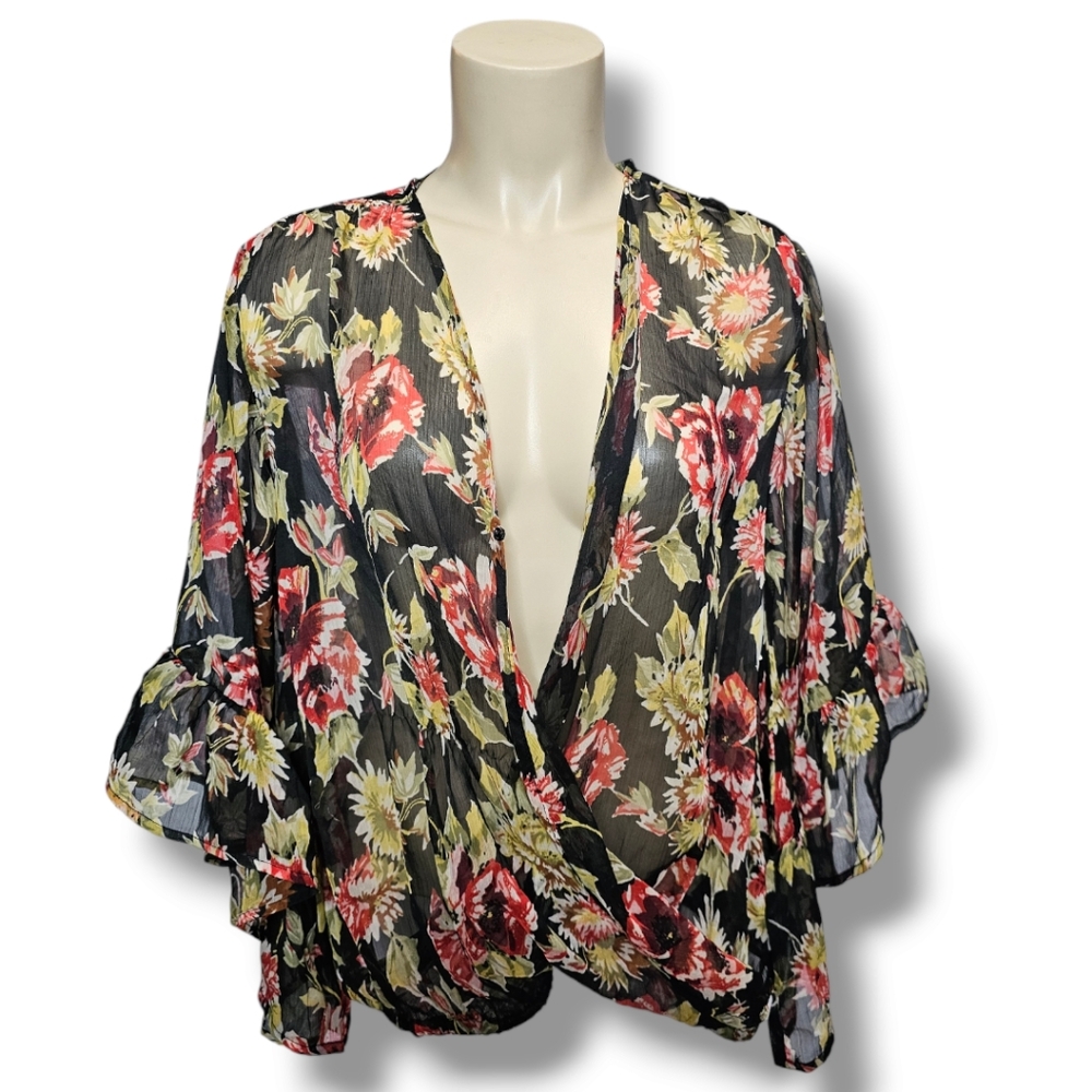 Volcom NWT sheer floral top with bell sleeves. Small